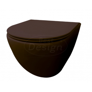 Best-Design 'Morrano-49-Zonder-Spoelrand' wandcloset blinde bevestiging incl. zitting Mat-donkerbruin