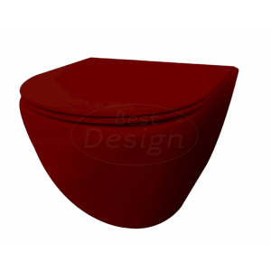 Best-Design 'Morrano-49-Zonder-Spoelrand' wandcloset blinde bevestiging incl. zitting Mat-donkerrood
