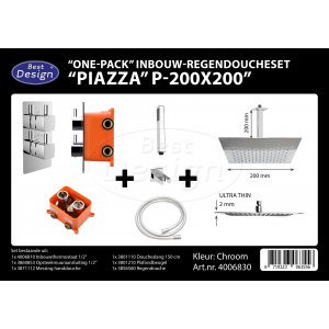 Best-Design 'One pack' inbouw-regendoucheset & Inb.box 'Piazza vierkant P-200x200'