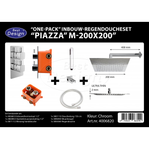 Best-Design 'One pack' inbouw-regendoucheset & Inb.box 'Piazza vierkant M-200x200'