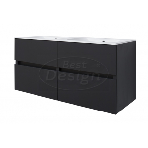 Best-Design 'Bora-Black-Greeploos' meubel onderkast 4 laden zonder wastafel 120 cm Mat-Zwart