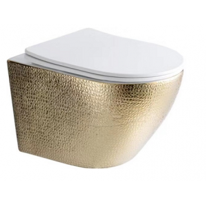 Best-Design 'Royal-Gold-49-Zonder-Spoelrand' wandcloset blinde bevestiging incl. zitting Glans-Wit / Goud