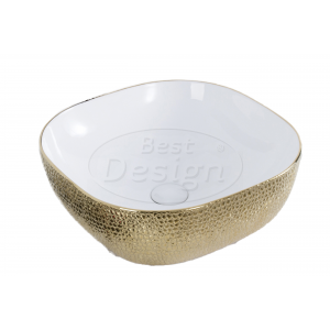 Best-Design 'Royal-Gold' opbouw-waskom Wit / Goud 42.5x42.5cm H=14.5cm